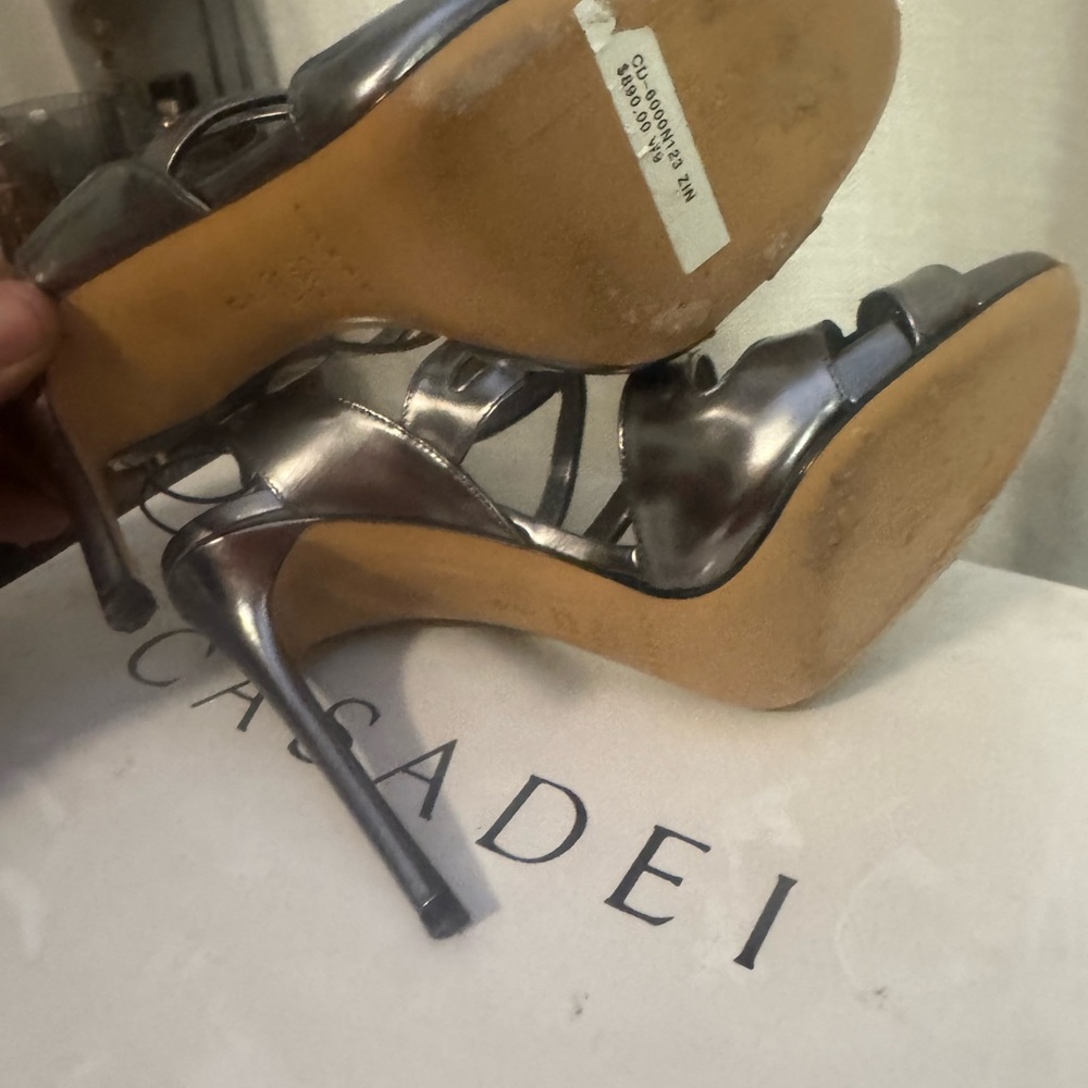 Casadei Metallic Silver Strappy Heels